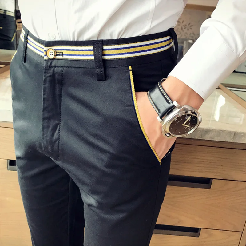 Новая мода Высокое качество Мужские штаны из хлопка прямо весной и летом длинные мужской классический повседневные деловые брюки полной длины