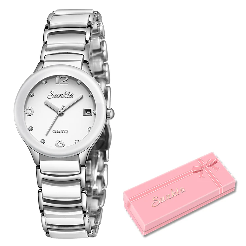 Топ люксовый бренд, женские часы SUNKTA, новинка, розовое золото, женские часы из нержавеющей стали, женские водонепроницаемые часы, модные повседневные часы Assista - Цвет: silver white