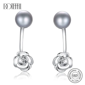 

DOTEFFIL 8mm White/Gray Freshwater Pearl 925 Sterling Silver Rose Flower Earrings For Women Wedding Engagement Jewelry