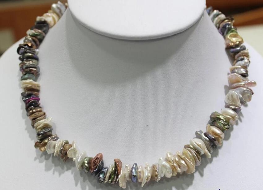 

FREE SHIPPING>@@> N3803 Multi colors Beautiful keshi reborn pearl necklace 17.5INCH 12-14mm