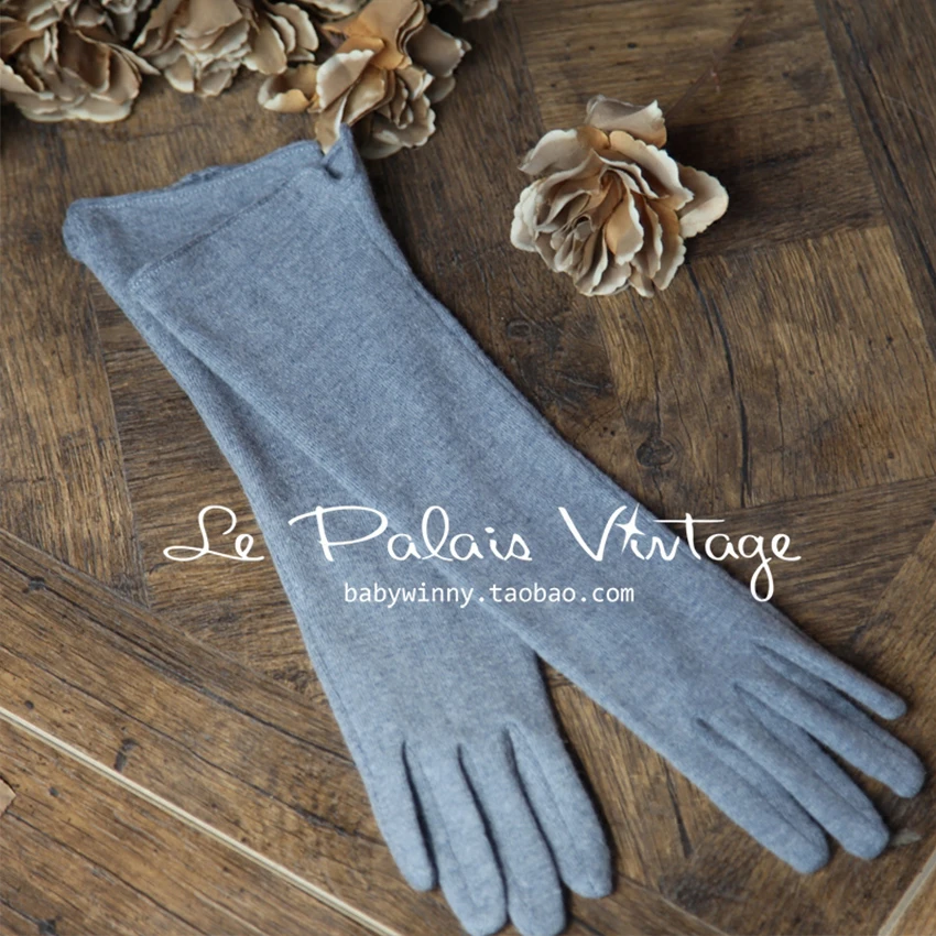 

FREE SHIPPING Le Palais Vintage Elegant Limited All Match Solid Gray 100% Wool Opera Length Gloves Women Apparel Accessories