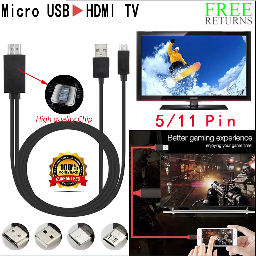 Горячая MHL микро USB к HDMI 1080P HD ТВ кабель адаптер для samsung Android 5Pin& 11Pin