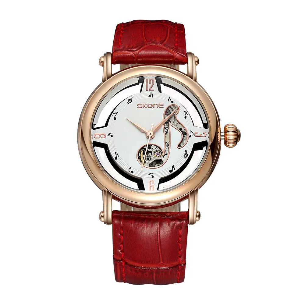 Luxury Watch Women Men SKONE Gold Hollow Clock Women Dress Watch Mechanical Automatic Self Wind Movement