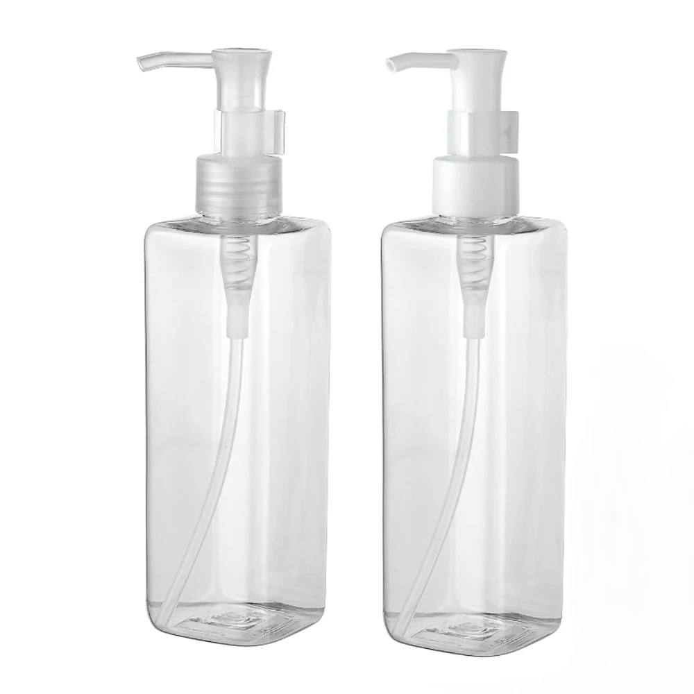 250ml clear PET square bottle with lock lotion pump, cosmetic packing