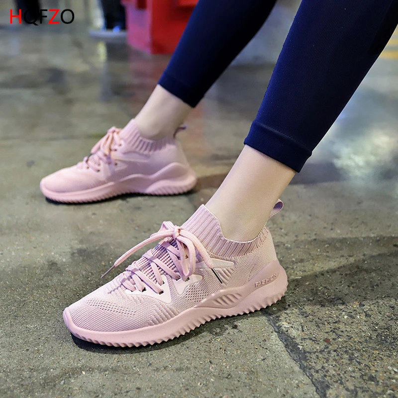 HQFZO/Модные женские кроссовки Tenis Feminino обувь на платформе эластичная плоской