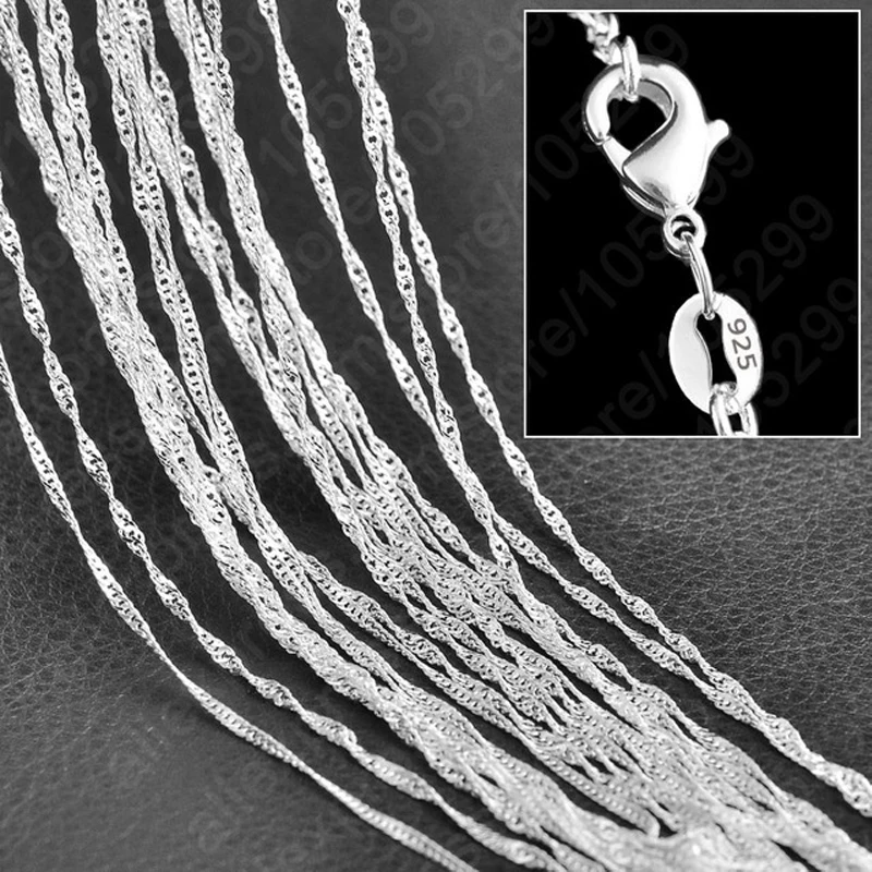 

Big Promotion Solid 925 Sterling Silver Beautiful Water Wave Necklace Singapore Chain With Lobster Clasps 16"-30"