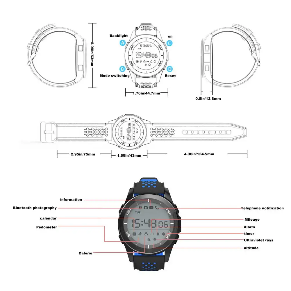 High Quality Men Women Smart Watch Luminous Waterproof Alarm Clock Pedometer Altitude Meter Thermometer Smartwatch