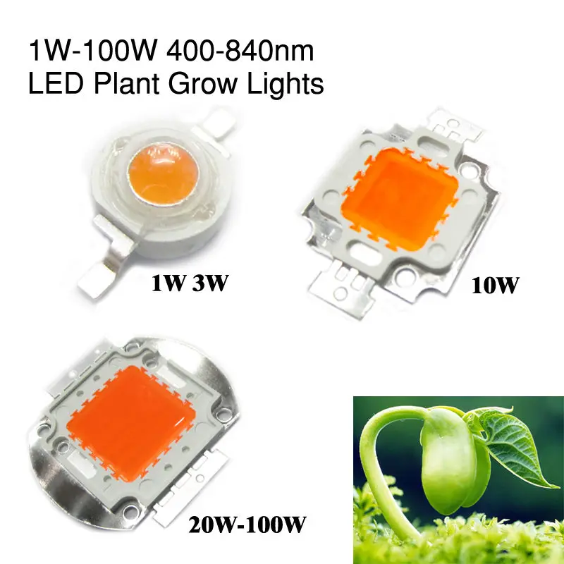 400nm-840nm полный спектр светать 1 Вт 3 Вт 5 Вт 10W 20W 30W 50W 100 Вт Высокая светодио дный мощность COB бусины 45mil Bridgelux чип для растений расти