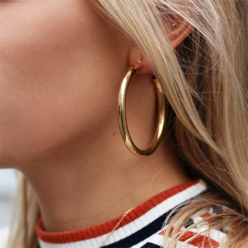 

New hot Sale Vintage Over Size Round Hoop Earrings for women gold silver color big Circle statement Earring Fashion Jewelry 2019