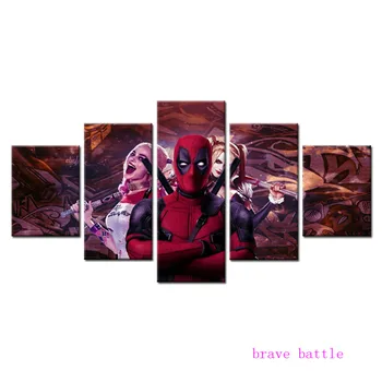 

Deadpool Con Harley Quinn 5 Pieces Canvas Painting Print Living Room Home Decor Modern Wall Art Oil Painting