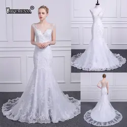 Настоящая фотография кружево Русалка Длинные свадебное платье 2019 Vestido Noiva Sexy V средства ухода за кожей шеи See Through Свадебные платья на заказ