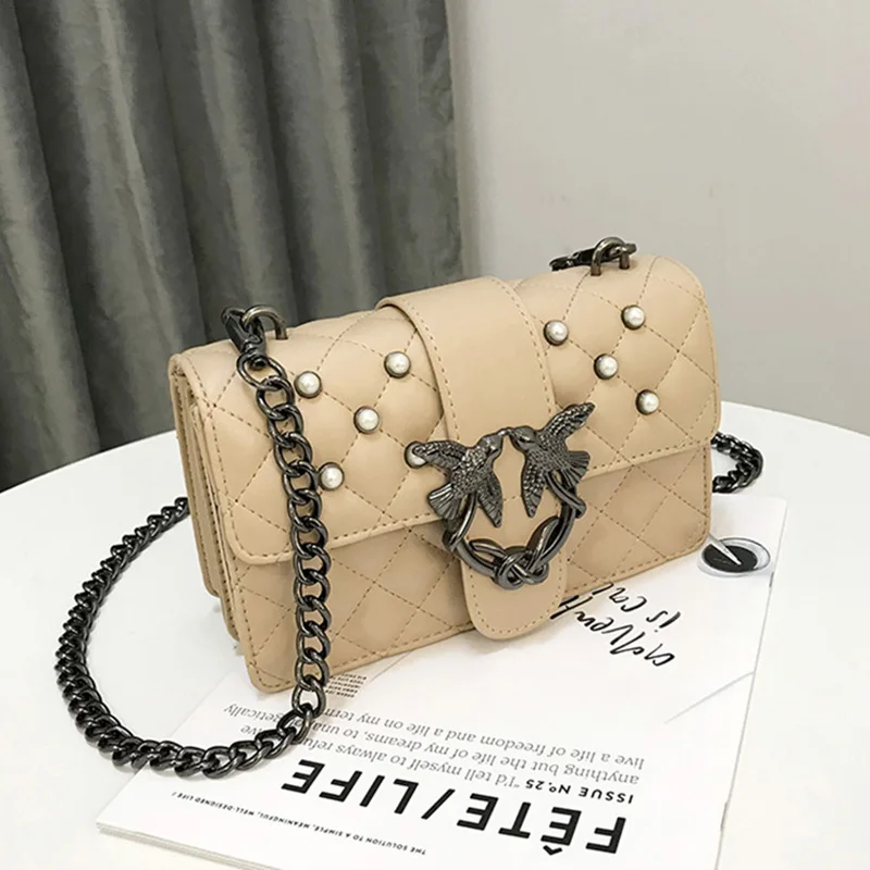 2018 Luxury Brand Women Chain Shoulder Bag pearl Messenger Bags Famous Designer Swallow Lock Lady Bag/Handbag Clutch Purse
