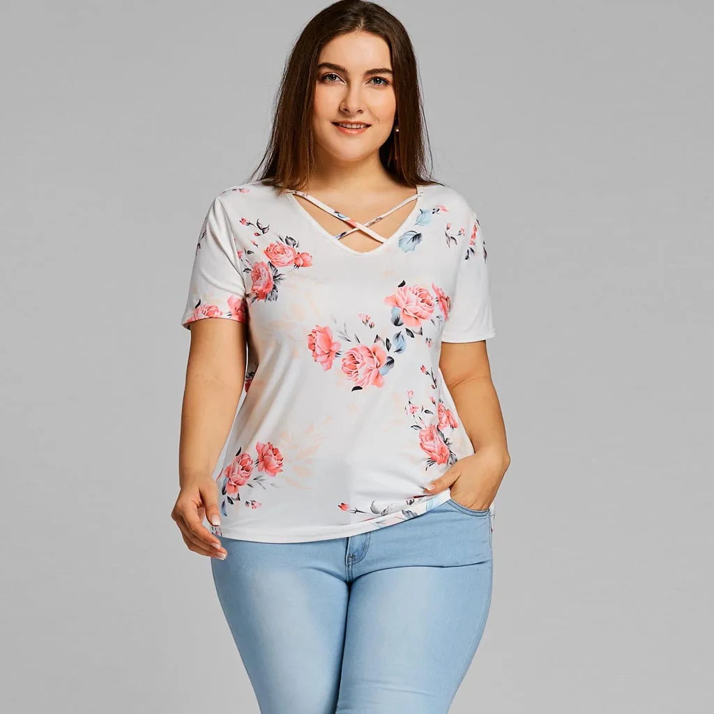 Camisetas verano mujer 2019 Женская Повседневная футболка с v образным вырезом и коротким