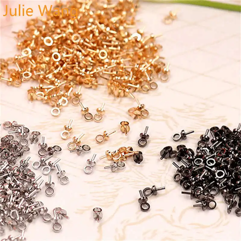 

Julie Wang 100PCS Brass Eye Screw Pinch Bails Hooks Necklace Half-drilled Beads Black Gold Silver Jewelry Making Accessory