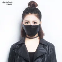 Moledodo 1PC Mouth mask dust PU material Adult Anti Haze waterproof Mask Fashion style anti-dust Cycling Black mouth masks D50 1