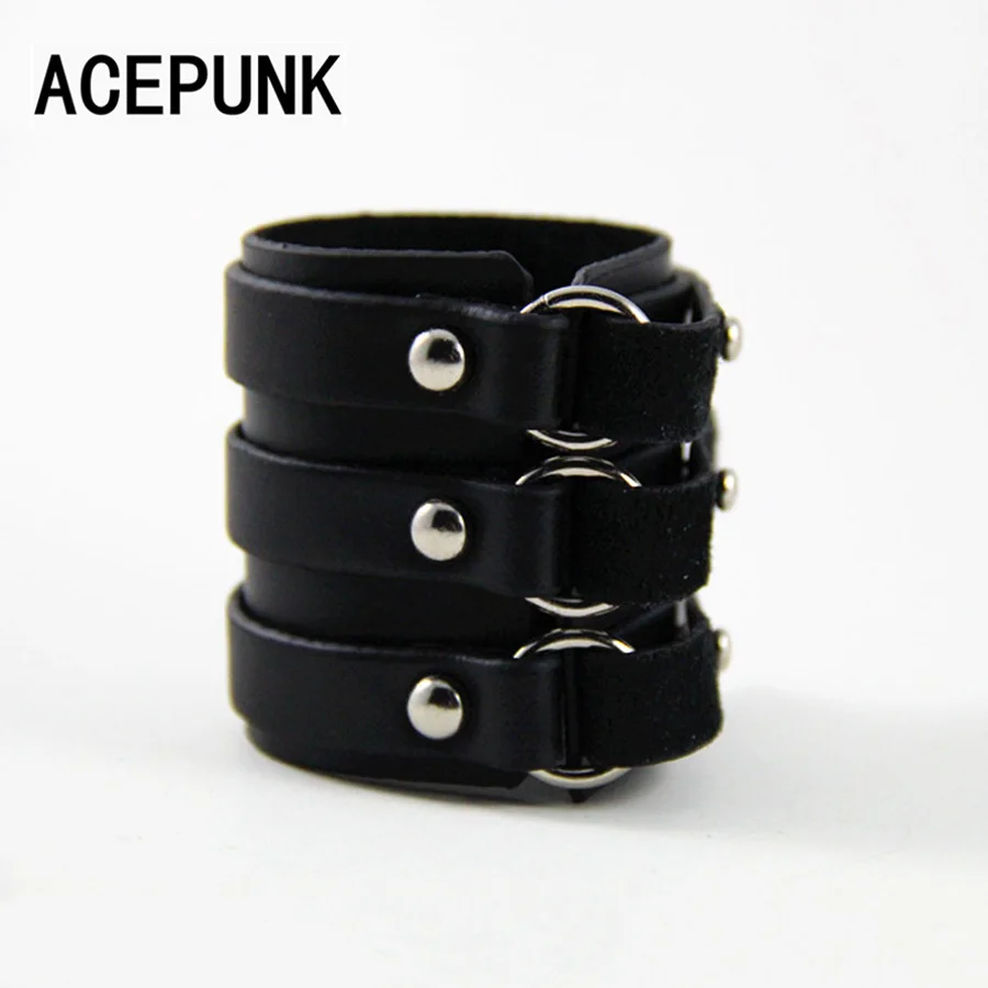 

Punk Three Belt Men Cow Leather Bracelet Buckle Wristband Cuff Bangle Leather Wrist Friendship Big Wide Bracelets Black & Brown