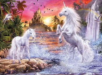 

Fashion Modern Style Diamond Embroidery White Horse And Flower Painting Handmade Cross-Stitch 3D DIY New