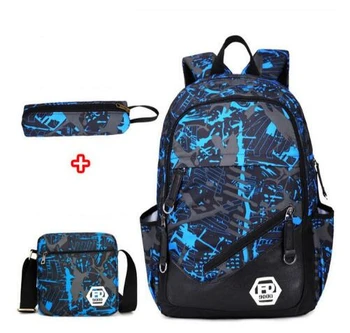

waterproof oxford fabric boys school bags backpack for teenagers pencil case blue book bag boy one shoulder schoolbag
