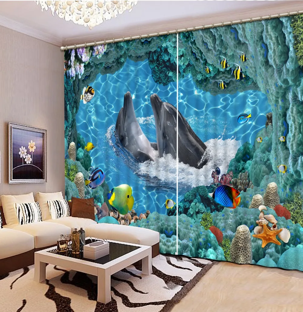 

European style Dolphin Bedding room 3D Curtains 3D Window Curtains for living room Home Decoration