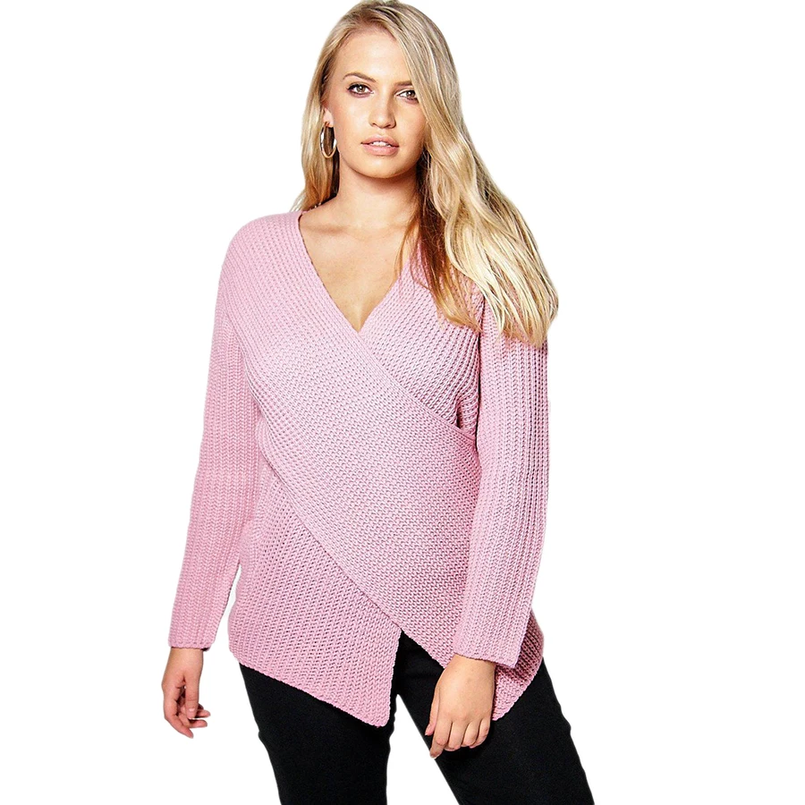 Women Pink Sweaters And Pullovers Cropped Feminino V Neck Sweater Warm Fashion Christmas New 