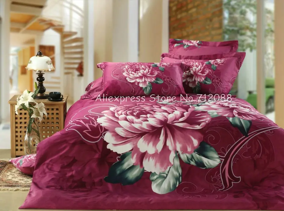 Wholesale,100 cotton Queen bed linen red classic style floral pattern