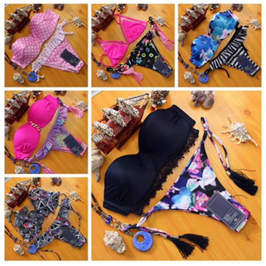 

POLOVI High hot retro vintage Womens Swimsuits Bathing Suit Brazilian Push Up Print Sexy Bikini Set Swimwear