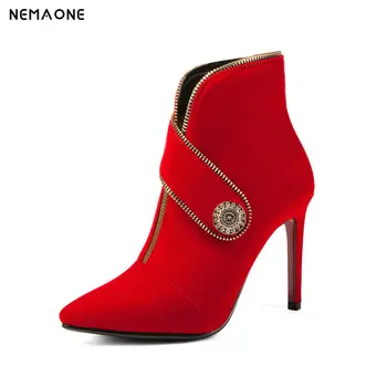 

NEMAONE New high heels women boots poined toe ladies party dress wedding shoes winter autumn ankle boots woman size 42 43
