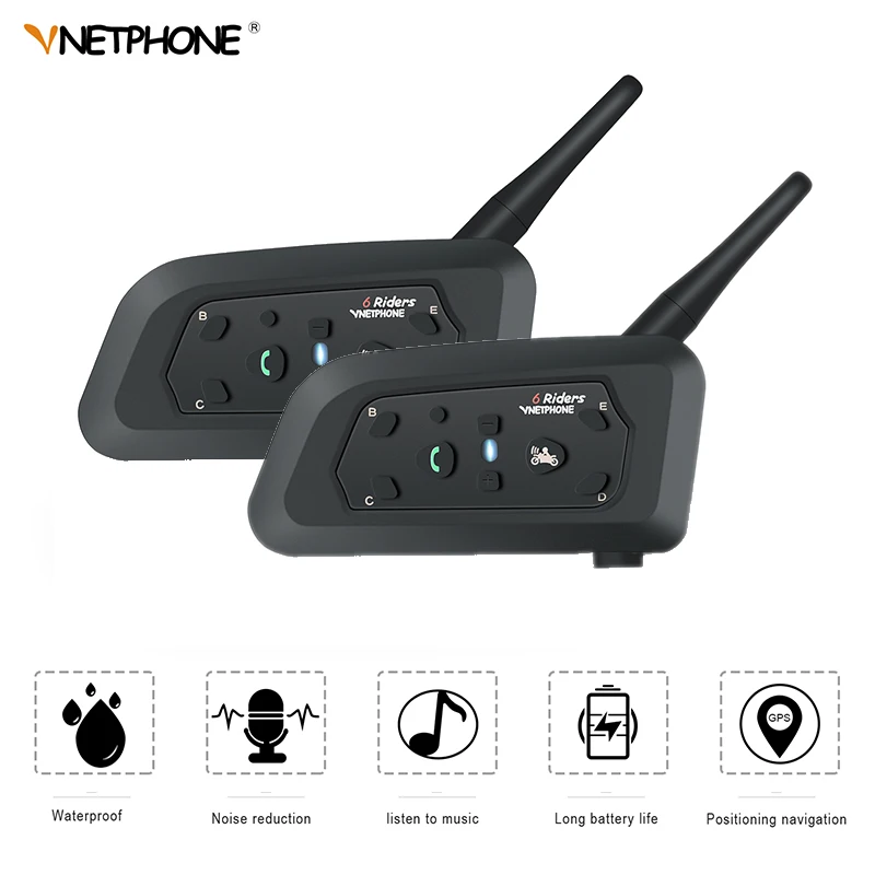 VnetPhone 2 шт. в наборе, V6 система внутренней связи по Bluetooth Мото для крепления на шлеме Динамик 1200 м переговорные гарнитура Поддержка Беспроводной