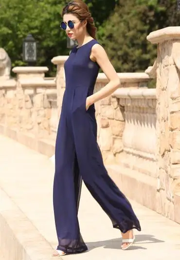 Jumpsuit for Women 2017 Summer Party Overalls Rompers Chiffon Elegant Green Full Length Bodysuit Plus Size M L XL 2XL 3XL