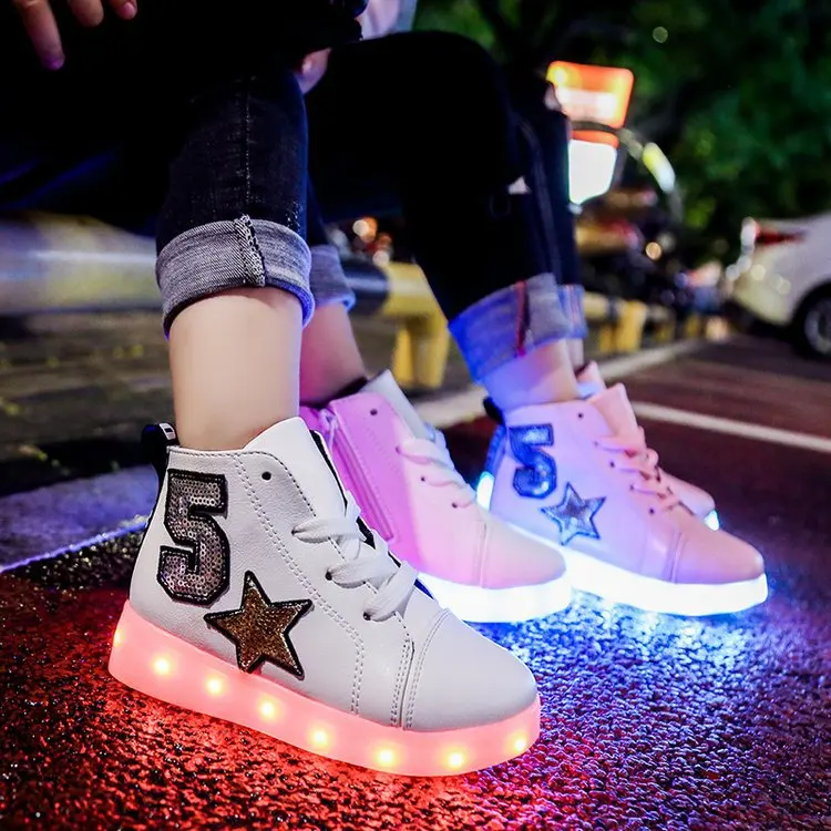 Autumn Children High To Help Shine Usb Charging Flash Shoes Boys and Girls Sports Lacesin