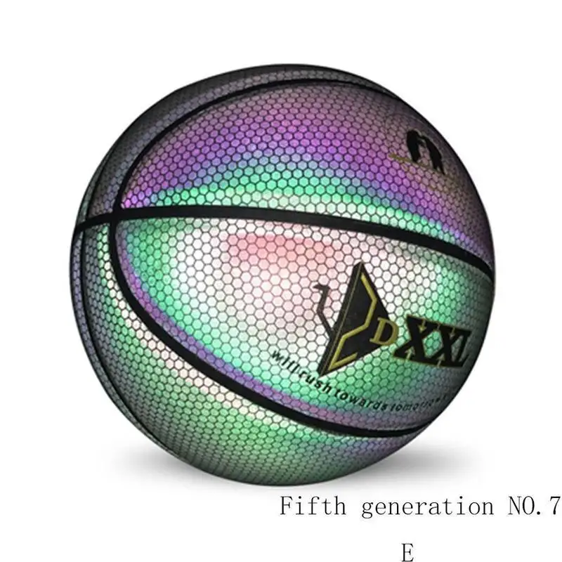 Голографический светоотражающий светящийся баскетбольный уличный резиновый баскетбольный мяч из полиуретановой резины светящийся ночной Радужный светильник - Цвет: E