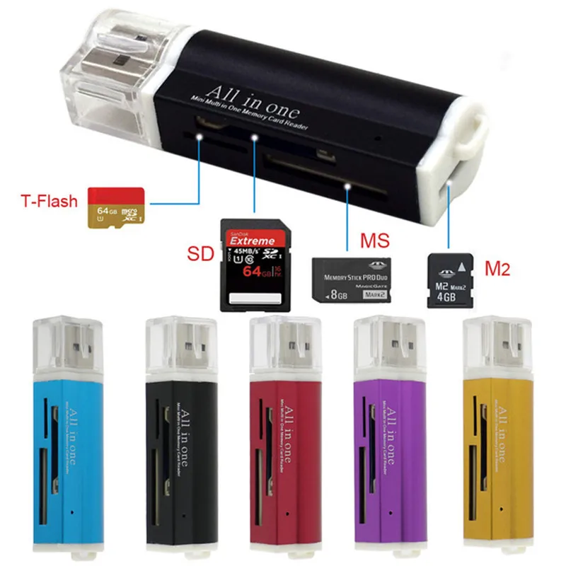 

FFFAS Multifunctional Lighter Shape Micro USB 2.0 Memory Card Reader Adapter for Micro SD TF M2 MMC MS PRO DUO Card Reader