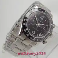 Luxury Brand parnis 39mm Black Dial ceramic Bezel Chronograph Sapphire Glass relogio masculino Quartz movement men's Watch