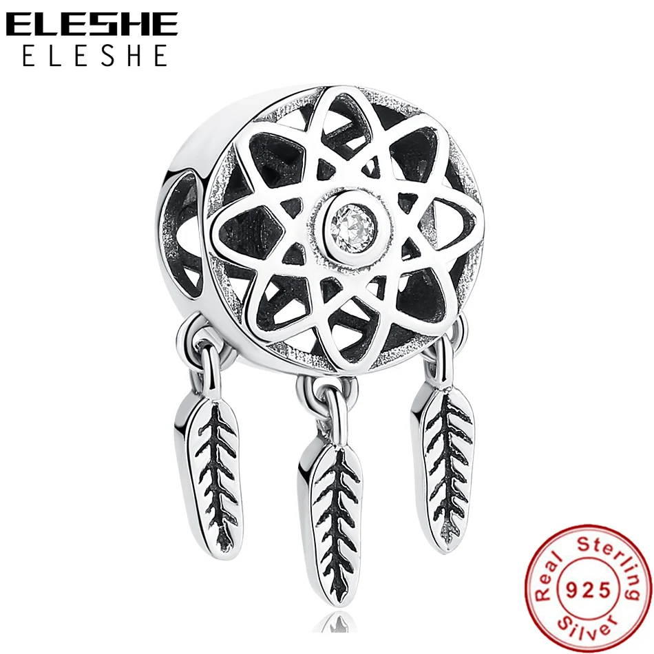 

ELESHE Pure 925 Sterling Silver Beautiful Dream Catcher Holder Beads Fit Charm Bracelet Necklace DIY Jewelry Making