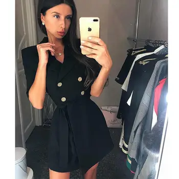

KLEEZY Sexy V Neck Women Dresses A Line Dress Vintage Short Sleeve Button Sash Mini Dress Casual Dress Vestido BY883