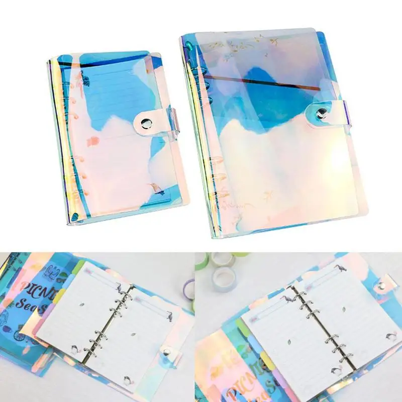 

A5 A6 A7 Pvc Rainbow Laser Transparent Notebook Diary Cover Glitter Loose Leaf Note Book Planner Clip Office Supplies Agenda