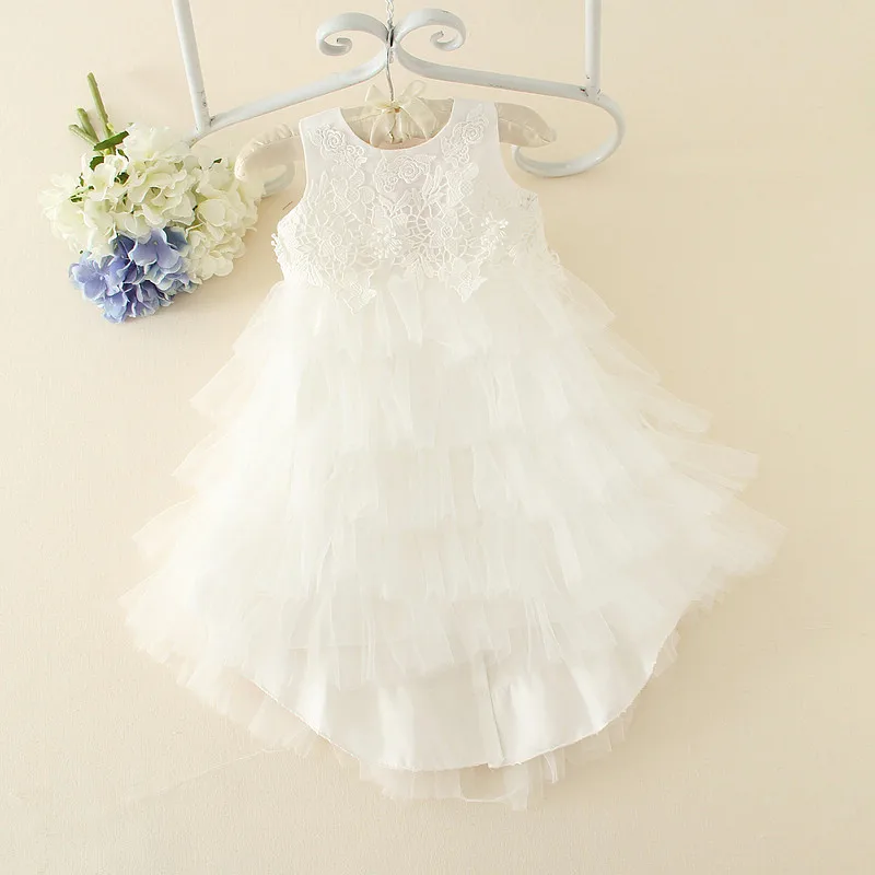 

Lace Cute White Flower Girl Dresses Sleeveless For Weddings Children Prom Gown Girls First Communion Dresses AD-1653