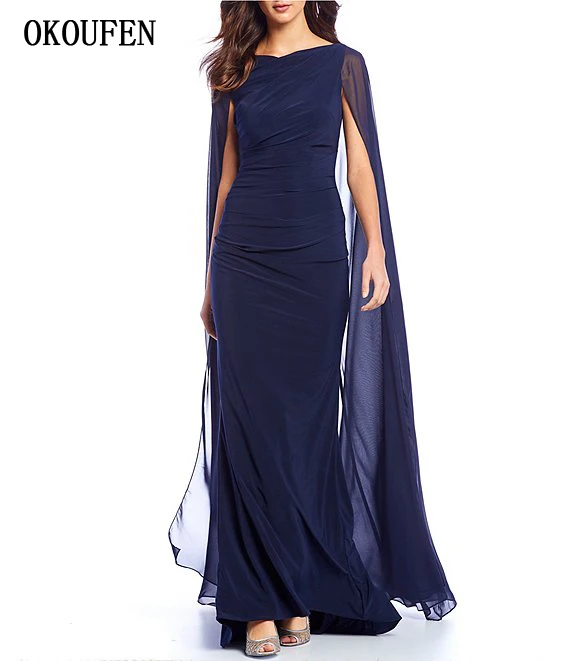 

Mother of the Bride Dresses for Wedding 2019 with Watteau Train Cape Formal Evening Party Gown kurti vestido de madrinha farsali
