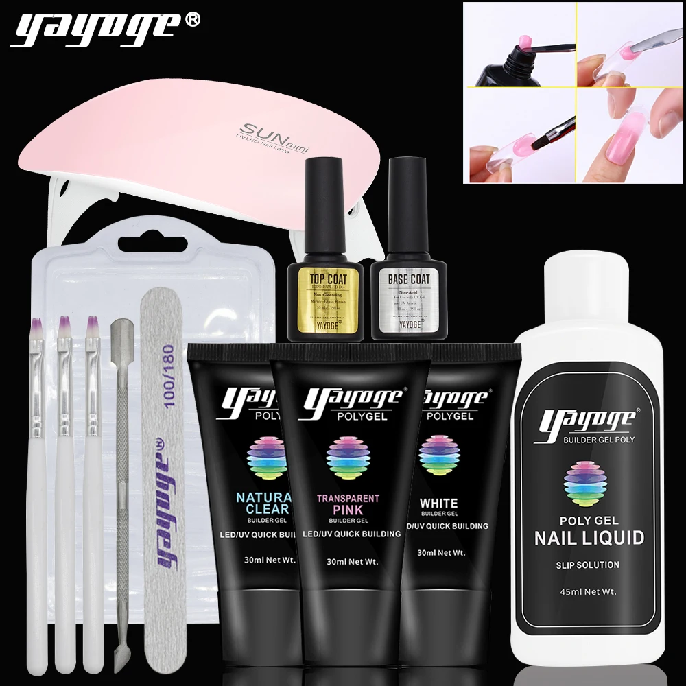 Yayoge poly gel barniz juego de esmalte de uñas Polygel Quick Builder extensión mejora camuflaje LED UV laca brocha