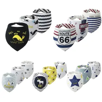 

3Pcs Baby Waterproof Saliva Towel Cotton Triangle Bib Children Snap Button Adjustable Style Bibs Kids Accessories