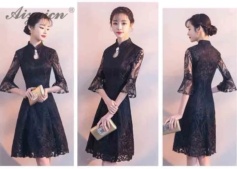 Модные черные пикантные Cheongsam платья для женщин Oriental стиль Короткие Qi Pao для Китайская традиционная костюмы Chinoise водо