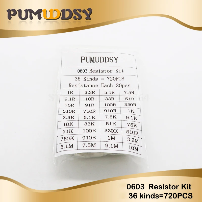 36valuesX20 piezas = 720 piezas 0603 1ohm-10Mohm SMD Resistor Kit surtido 1% componente diy kit de muestras de nuevo y original