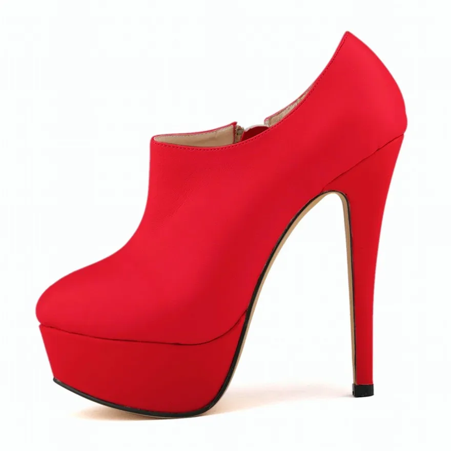 LOSLANDIFEN/ботильоны из мягкой кожи в сдержанном стиле полусапожки на молнии на платформе модная женская обувь на очень высоком каблуке 14 см - Цвет: Красный