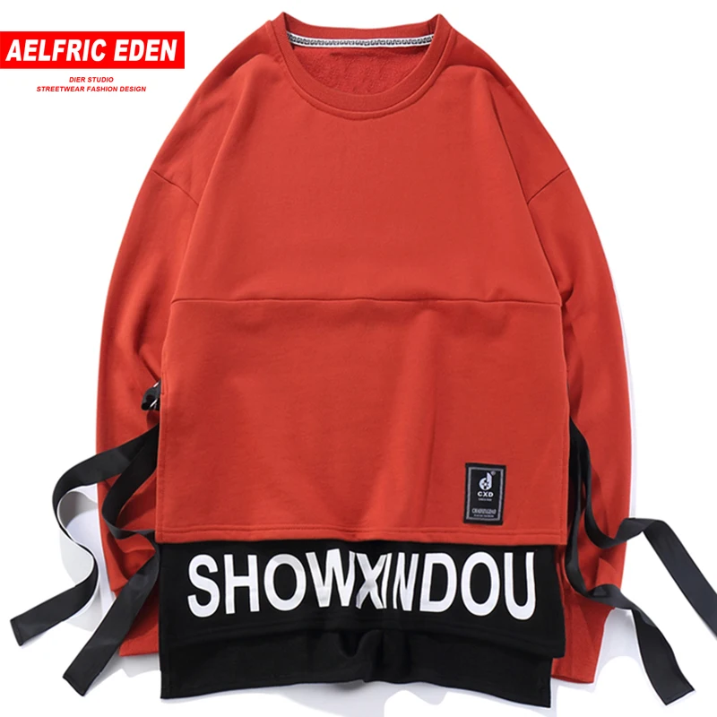 

Aelfric Eden Color Block Patchwork Ribbons Long Sleeves Hoodies Sweatshirts Men 2018 Autumn Hip Hop Casual Male Streetwear Kt05
