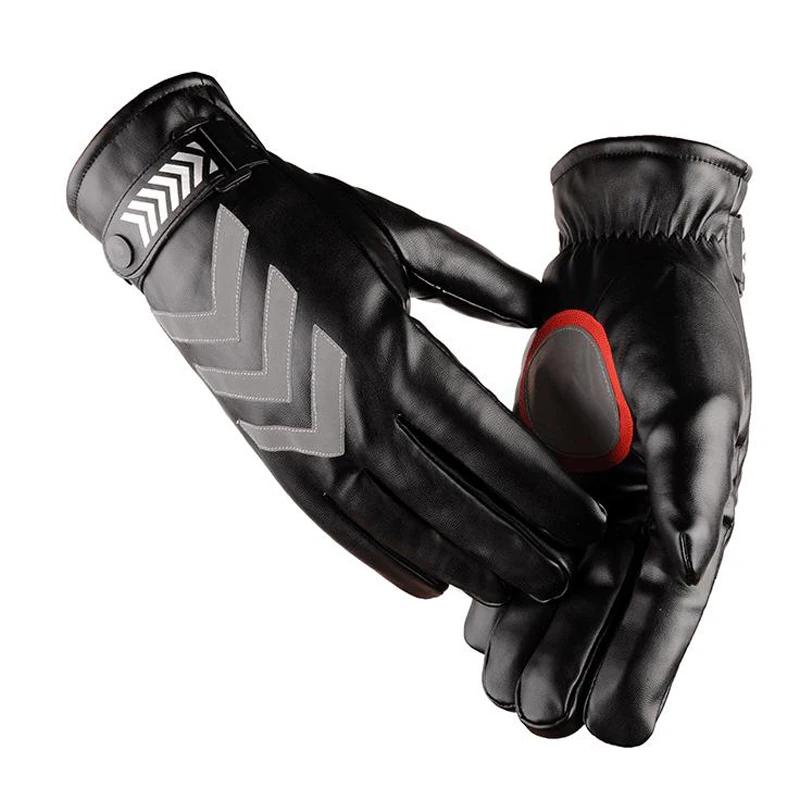 

Artificial Leather Warm Fleece Lining Touchscreen Gloves With Reflective Bar