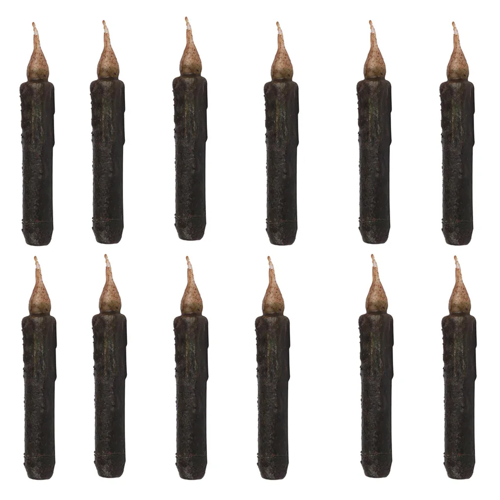 12Pcs Pack 170mm Vintage Style Black Wax LED Candle Taper Candle Flameless Pillar Candle For Wedding Birthday Party Table Decor