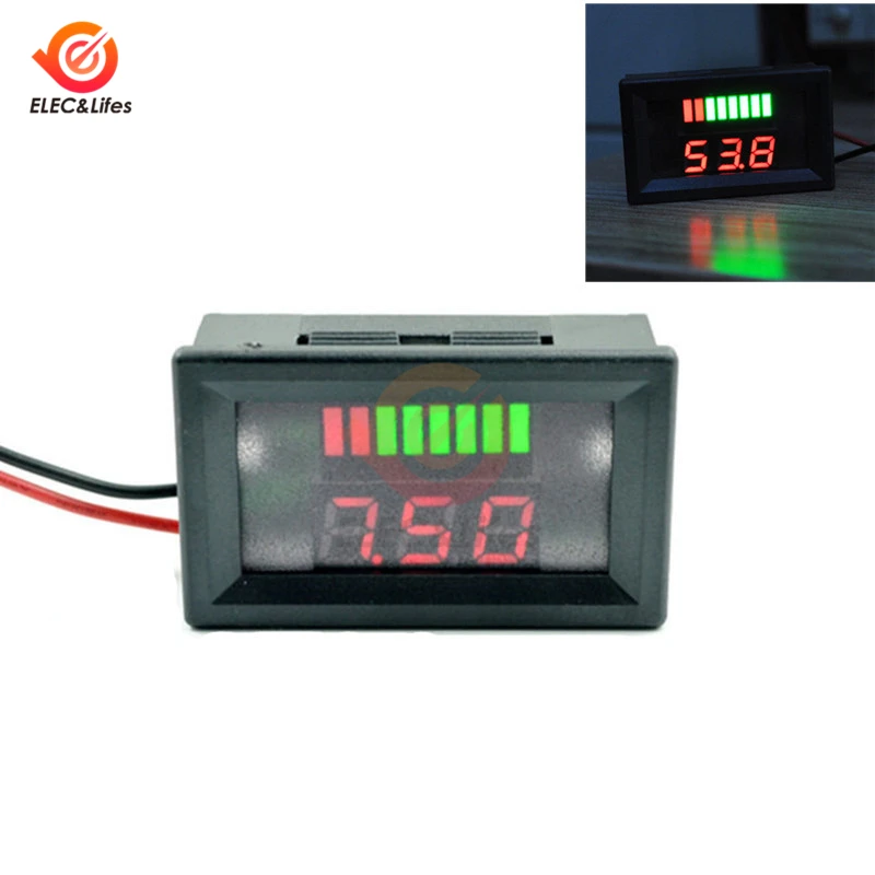 12V Car Lead Acid Battery Charge Level Indicator Battery Tester Lithium Battery Capacity Meter Dual LED Tester Digital Voltmeter