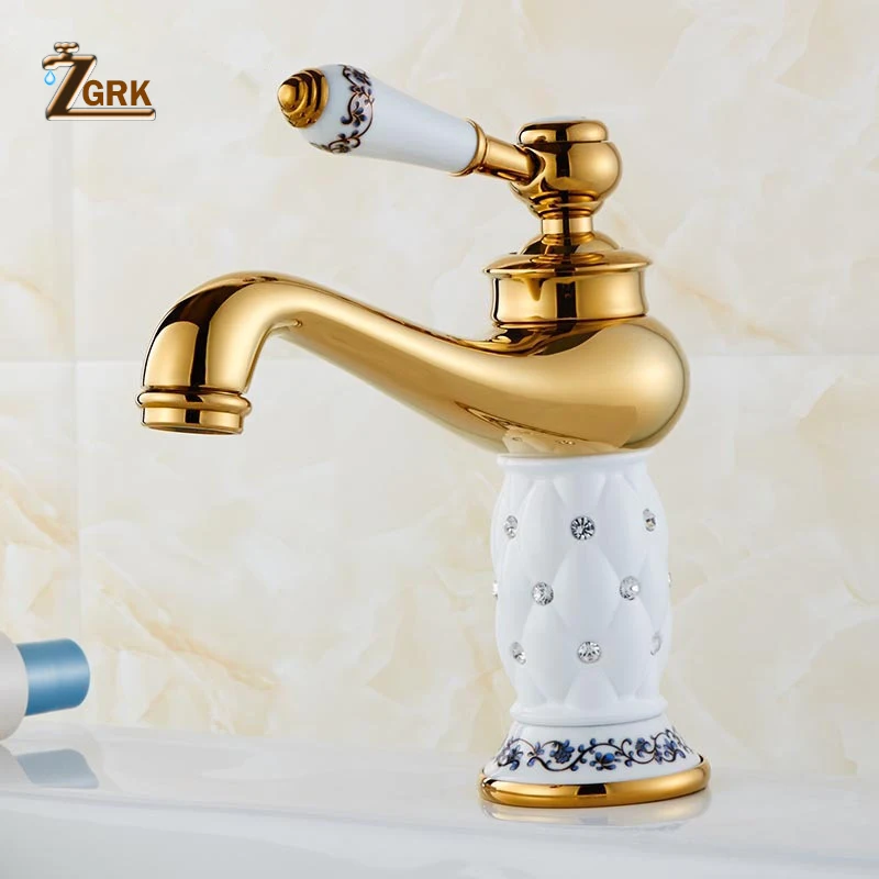 Günstig ZGRK Becken Armaturen Diamant Bad Wasserhahn Gold Mischbatterie Einzigen Handgriff Heiß Kalt Waschbecken Wasserhahn Yorneiras