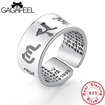 

GAGAFEEL Vintage S999 Thai Sterling Silver Rings for Men Women Fashion Cool Open Jewelry Six Words Of Mantra Ring Charm Dropship