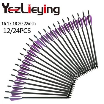 

6/12/24pcs Archery Hunting Carbon Arrows Bolts 16 17 18 20 22 Inches Replaceable Arrows Vanes Archery Practice